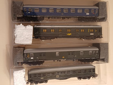 Modelleisenbahn - Spur TT, Rokal, - 4 x Personenwagen m. Kupplungsumbau, o. OVP 