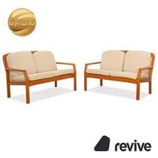 Dyrlund Garnitur 2x Zweisitzer Holz Stoff Braun Beige Mid Century