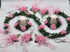 18 tlg. Tischdeko Set rosa Rosen Votivglas Kerze Kommunion Hochzeit Taufe