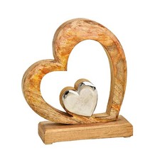 Herz als Deko Aufsteller | Großes Holzherz mit kleinem Metallherz