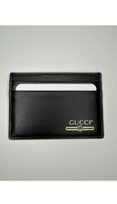 GUCCI logo name card holder Pass case Card Case Leather Black/Gold #547596 52504