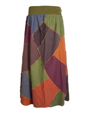 Vishes Damen Patchwork Rock aus handgewebter Baumwolle Leinen-Optik