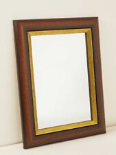 Spiegel Wandspiegel Holzrahmen Bad Flur braun Goldrand massiv 29,5 x 38 cm
