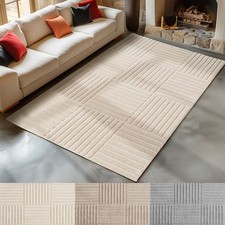 Teppich Wohnzimmer Skandi Boho Karo Design, Hoch-Tief Effekt Flauschig und Weich