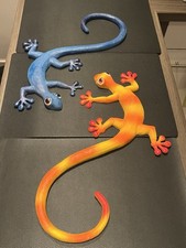 Gecko Paar Blau Orange Wand Garten Terrasse Deko Eidechsen Mexiko Kunstharz RARE