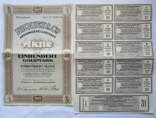 100 goldmark aktie riquet - riquet, &