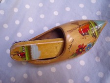 Holland Holzschuh + Kleider-Bürste Holz bemalt  Deko alt vintage retro  20 cm