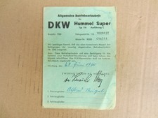 Betriebserlaubnis DKW Hummel Super Typ 116
