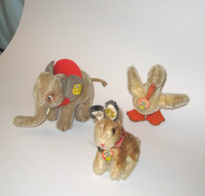 3 alte Tiere von Steiff  Fahne, Knopf und Schild 