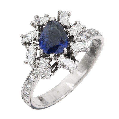 Ring saphir navette diamanten - ring,