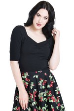 Hell Bunny Top Philippa Schwarz Vintage Retro Rockabilly Oberteil