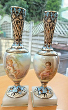 Antikes Armand französisches Paar handbemalte Porzellan Champleve Emaille Vasen