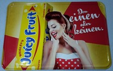 Wrigley’s Kaugummi Blechschild Blechpostkarte Juicy Fruit Den einen oder keinen.