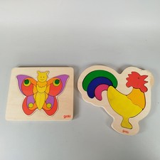 goki Holzpuzzle Set – Schmetterling & Hahn 