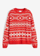 Hochgeschlossener Norweger-Pullover Gr. 36/38 Erdbeere Wollweiß Damen-Pulli Neu