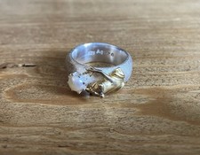 Drachenfels Sterlingsilber Froschkönig Ring mit Frosch und Süßwasserperle RG 56