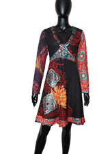 DESIGUAL 17V2004 Langarm V-Ausschnitt A-Linie Knielang TEURON Kleid