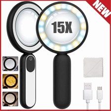 LED Lupe Leselupe mit Licht Beleuchtung 15-fach Vergrößerungsglas Juwelierlupe