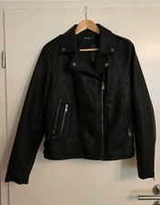 Lederjacke Lederimitat Biker Jacke Damen schwarz mit Reißverschluss Gr. 38 M