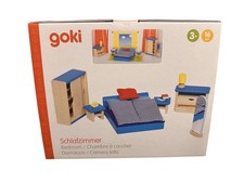 Puppenhausmöbel SCHLAFZIMMER Puppenmöbel Holz 14 teilig Holzmöbel | GOKI | NEU