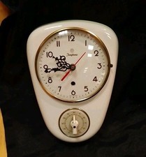 Vintage Küchenuhr Uhr mit Eieruhr Junghans, Germany, Keramik Weiß/ Kurzeitmesser