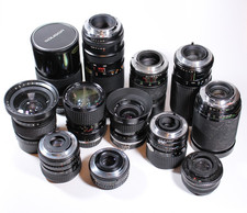 Konvolut 12 Objektive f. Nikon,Olympus,Pentax,Yashica,Contax,Kiev 88 usw. defekt