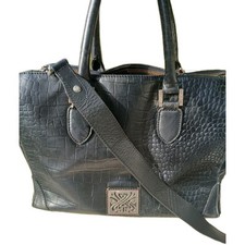 VINTAGE BIBA MOC KROKO SCHWARZ LEDER SCHULTER HANDTASCHE GEBRAUCHT ZUM RESTAURIEREN