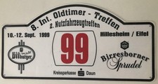 Schild Werbung 8. Int. Oldtimer Treffen Oldtimertreffen Hillesheim / Eifel 1999