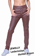 5 Farben JEWELLY Damen Jeans Leder Imitat Hose Knöpfe stretch 34,36,38,40,42 NEU