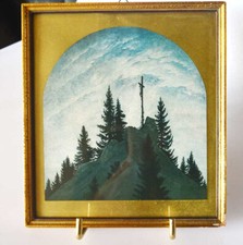 Das Kreuz im Gebirge Caspar David Friedrich - altes Bild gerahmt 22,5 x 20,7 cm