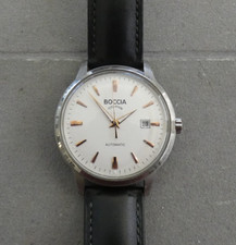 Automatik Armbanduhr aus Titan Boccia Titanium schwarzes Lederarmband