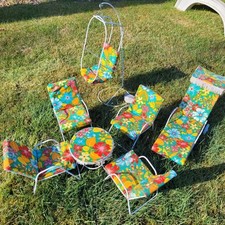 GARTENMÖBEL VINTAGE FÜR BARBIEPUPPEN RETRO POLSTERUNG METALLGESTELL