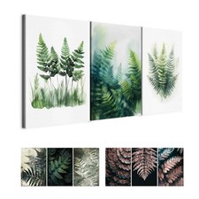 Artgeist Wandbild Set 3 tlg Groß Wohnzimmer Leinwand Bilder Farne Pflanzen Natur