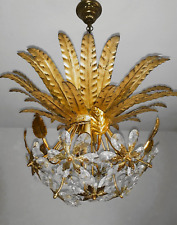 70s Blüten Lampe Metall Gold Flower   Kristall Blüten Deckenlampe 70er