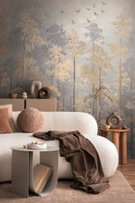 Fototapete Vlies Bäume Vögel Wald Aquarelloptik Blau Beige 79144-7 (6,61€/1qm)