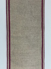 Leinenband, Dekoband, Stickband,  95mm breit, 2 Meter Zuschnitt, m. lila Rand