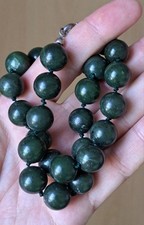 Vintage Natural Green Jade Bead Necklace – Sterling Silver 925 Clasp
