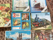 7 Puzzle Konvolut 70er Jahre Ravensburger Technikpuzzle Vögel Köln Ritter Tiere