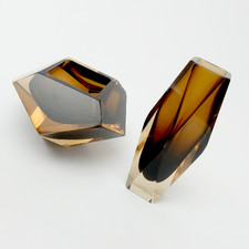 Schale Vase Rauchglas Murano Sommerso Facettenschliff Facettenschliff 70er