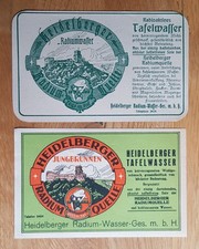 2 alte Etiketten Heidelberger Radium Quelle Tafelwasser Jungbrunnen Radiumwasser