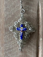 Antiker Rosenkranz, Filigran, rote Perlen, Emailekreuz