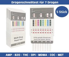 5x Drogenschnelltest (7 Multi Drogentest) u.a. Amphetamine, Ecstasy, Kokain, THC