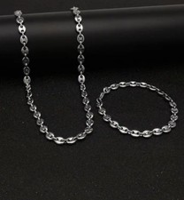 Halskette Armband Set Kaffebohnen Damen Herren Edelstahl Gold Silber