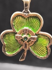 Silber 925 Franklin Mint Irish Blessing Anhänger Kette 48 cm Emaille Kleeblatt