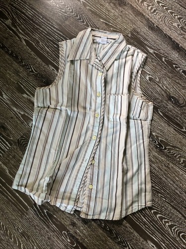 Bluse weiß blau braun - 34, weiß-blau-braun