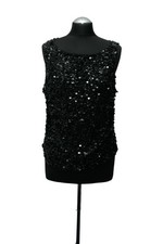Vera Mont Damen Pailletten Top 42 | XL | schwarz ärmellos Rundhals Nylon (21045)
