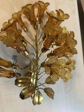 Italienischer Florentiner Deckenleuchte Glas Blumen/Metall Blätter Vintage Gold