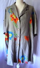 MADE IN ITALY  Damen Leinen Bluse Tunika  Gr.  50/52  Blumen