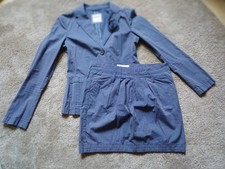 Esprit - Damen Kostüm Anzug Blazer + Rock / blau gestreift Blume / Größe 36