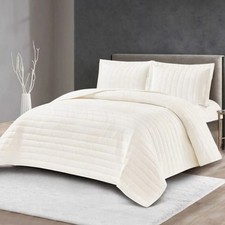 Tagesdecke Set Hale Überwurf Decke 3-Teilig 240 x 250 cm, 2-Personen Weiss